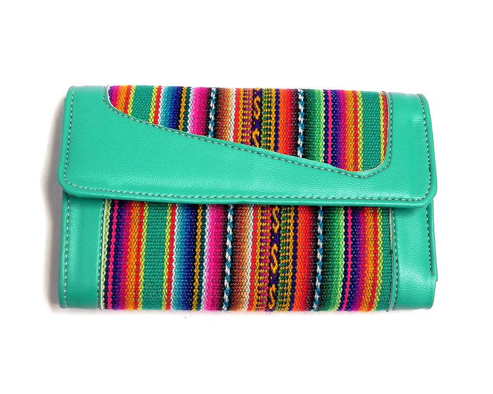 Pichincha - Vente Portefeuille – femme - Portefeuille à trois volets en cuir péruvien à rayures tribales2