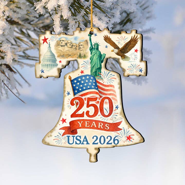 Patriotic 250th Anniversary Bell Ornament by G. DeBrekht for wholesale by Designocracy