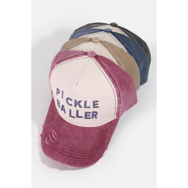 Collections by Fame Accessories - Wholesale Baseball Cap - Women's - Pickle Baller Distressed Denim Trucker Hat