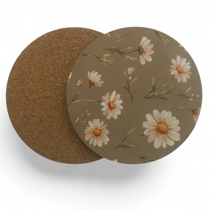 simply creative – wholesale Coasters – Printed Green Daisy Wooden Coasters for Stylish Home Décor1