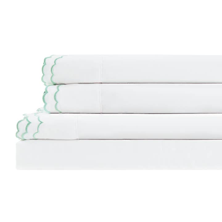 Mélange Home - Wholesale Sheet Set - Double Scallop Embroidered Cotton Percale Sheet Set6