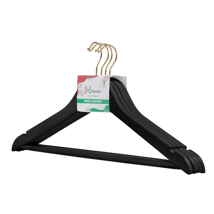 Perchas de madera negra para adultos antideslizantes (4 unidades por funda de papel) para venta al por mayor de DEILSY