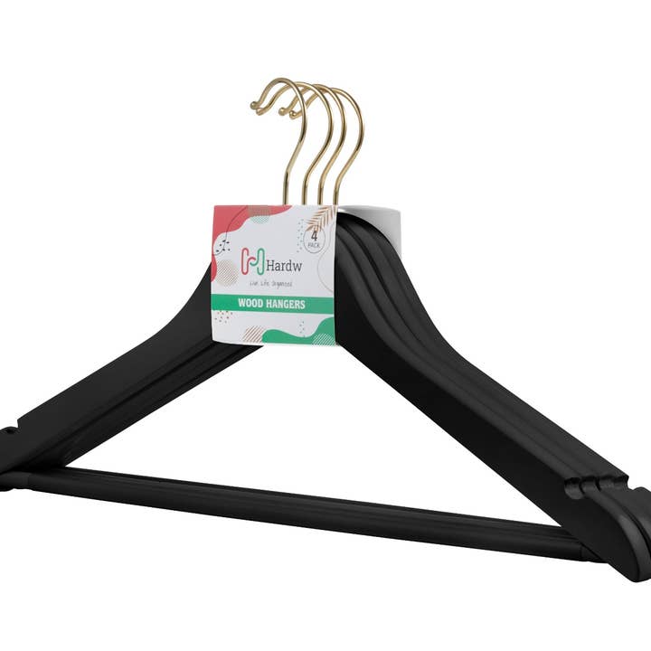 Black Wooden Hangers adult Anti-Slip (4 Pcs Per Paper Sleeve for wholesale by DEILSY