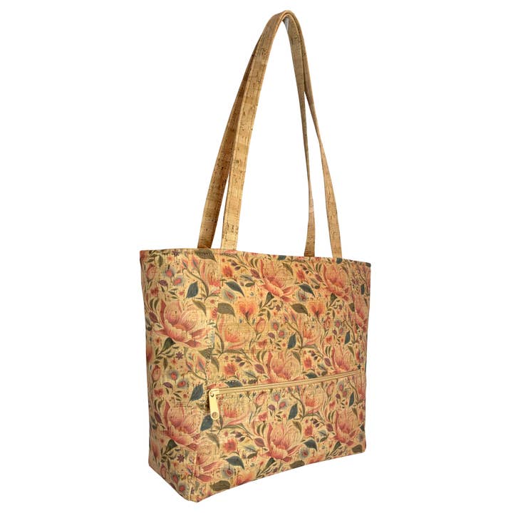 Cork Small Tote Bag with Front Zip Pocket | Hearts in Bloom for wholesale by Natalie Therese