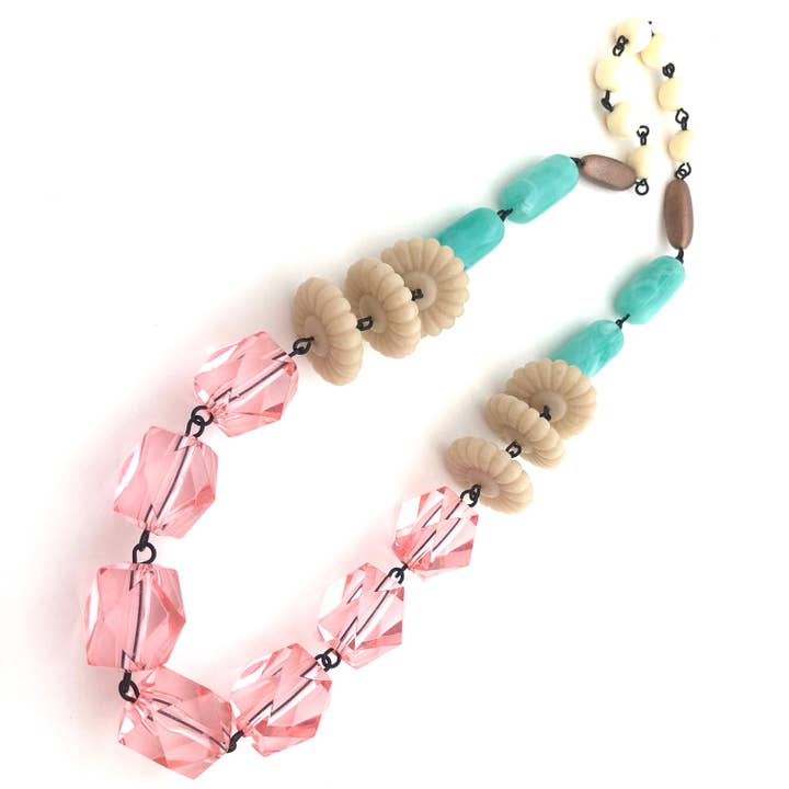 Chunky Pink Faceted & Cream Carmen Necklace for wholesale by Leetie Lovendale