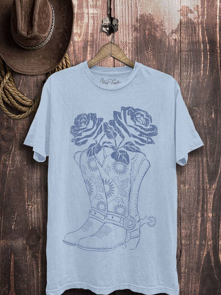 Lotus Fashion Collection - Wholesale Screen Printed T-Shirt - Women's - Boots Roses Graphic Top