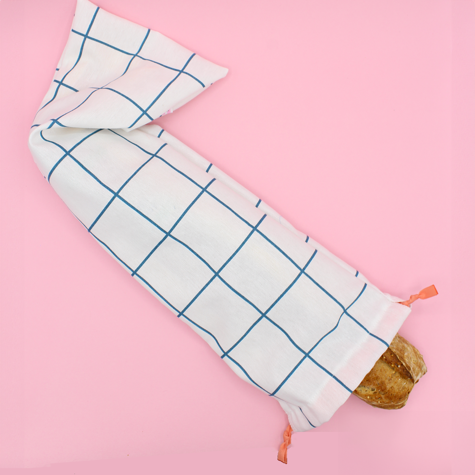 Machatatelier - Wholesale Food Storage Wrap/Bag - Thick cotton baguette bag - blue checks1
