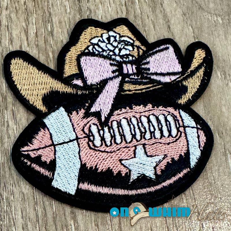 On a Whim Hats - Wholesale Patch - Football Cowgirl Embroidered Iron-On Patch0