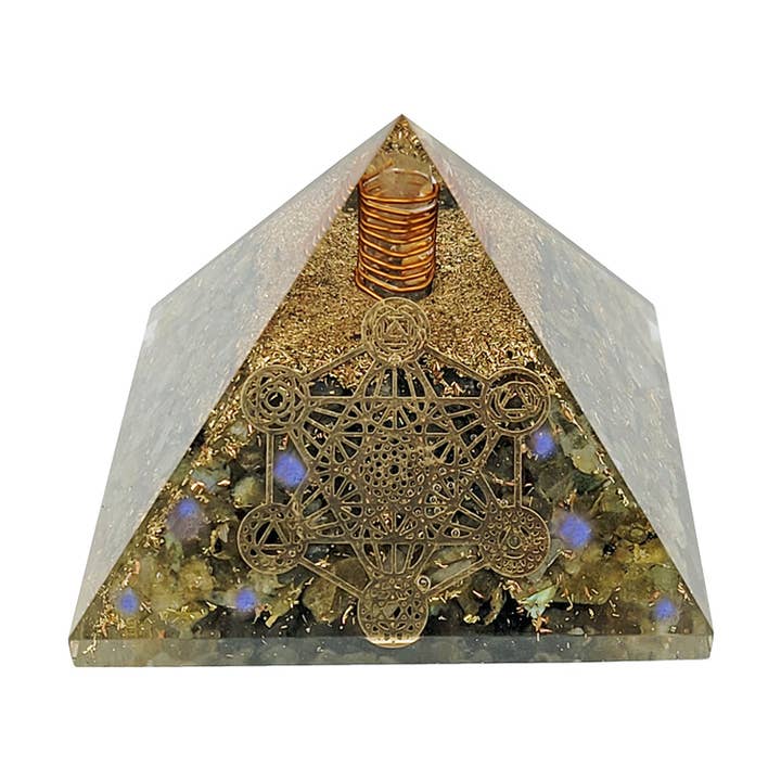 Metatron Labradorite Orgonite Pyramid 7.5 cm for wholesale by Artisans de Madagascar