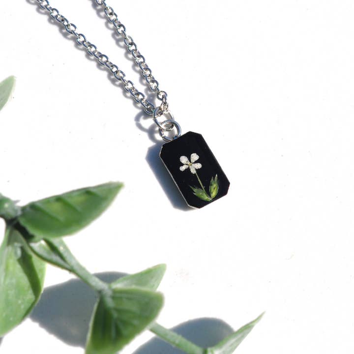 Pressed Flower Tiny Rectangle Necklace for wholesale by My Beverly Jewelry