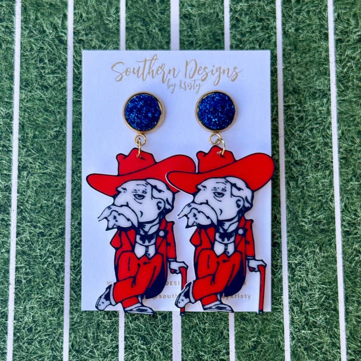Southern Designs by Kristy - Wholesale Dangle Earrings - Ole Miss Rebel Mascot Earrings1
