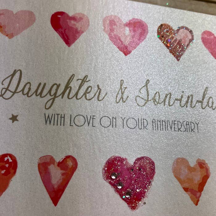 White Cotton Cards - Wholesale Anniversary Card - Daughter & Son In Law - Hearts Anniversary Card (D307-DS)1