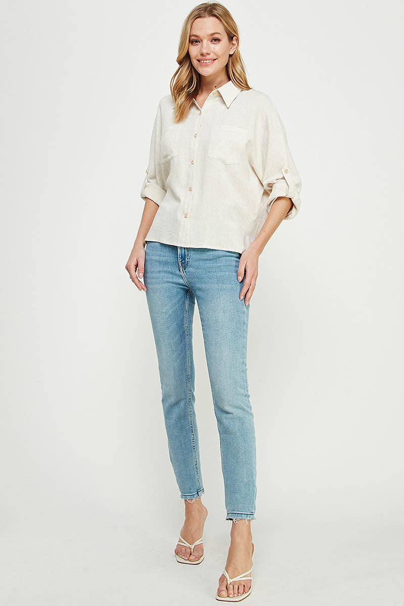 Allie Rose – Engroshandel Skjorte med buttondown – til kvinder – Linned Blend Dolman Knap Front Shirt7