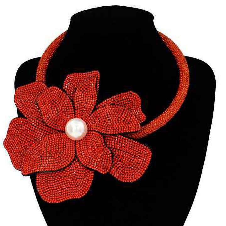 Sensibling Corp. - Wholesale Pendant/Charm Necklace - Pearl Centered Bling Studded Oversized Flower Pointed Necklace3
