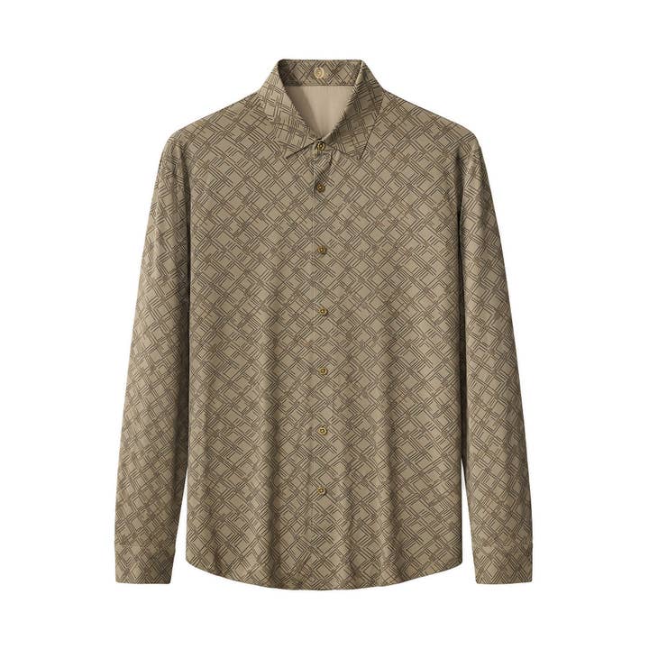 ELS105-Seamless Geo Print Shirt – El Baron-KHAKI for wholesale by BAROCCO