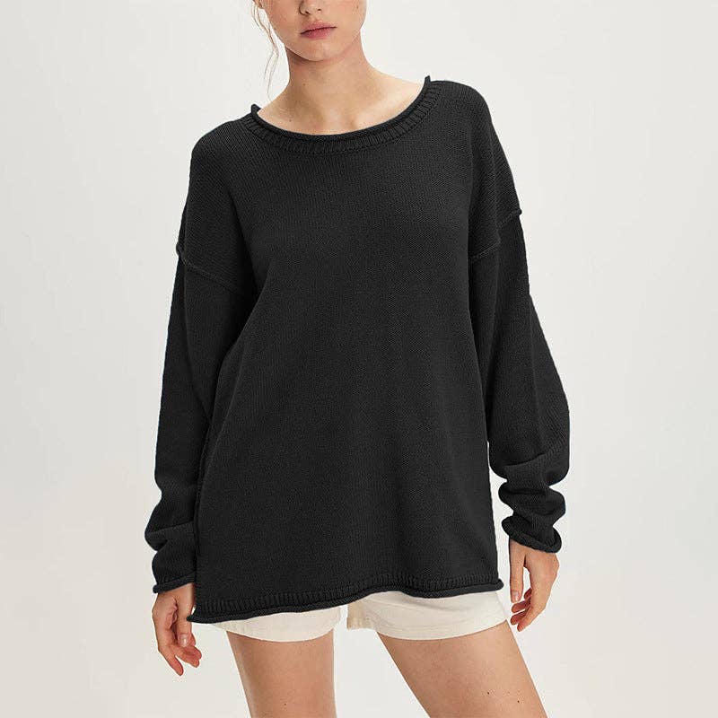 Suhkasana – wholesale Pullovertröja - Dam – Överdimensionerad Mysig Stickad Tröja med Rund Hals – Vintertröja0