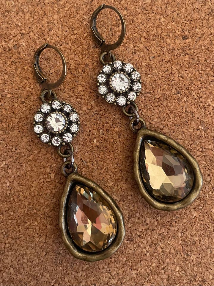Gold Crystal Drop Earrings-Gift/Boutique for wholesale by Savannah Hoffman Designs Artisan Jewelry