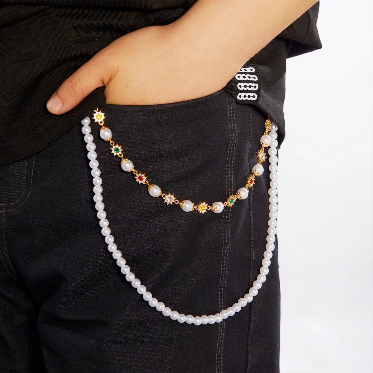 NINEXIS - Wholesale Jewelry Set - CWAJE05841_RHINESTONE FLOWER PEARL CHAIN BELT SET5