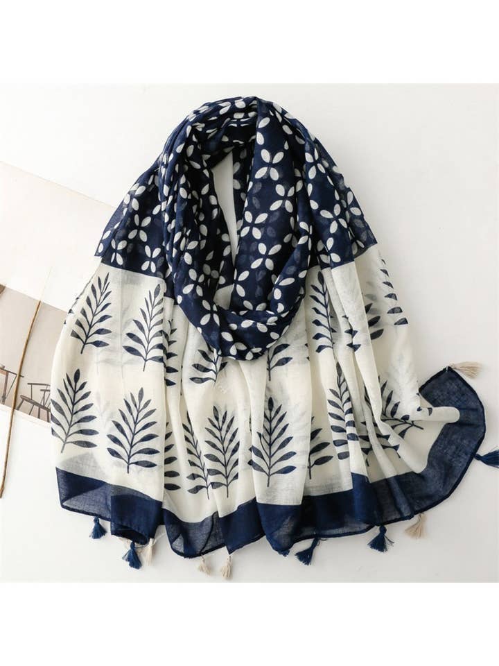 Scarvii - Écharpe à imprimé botanique en bordure pour la vente par Funkyrel® Atzbranding Limited