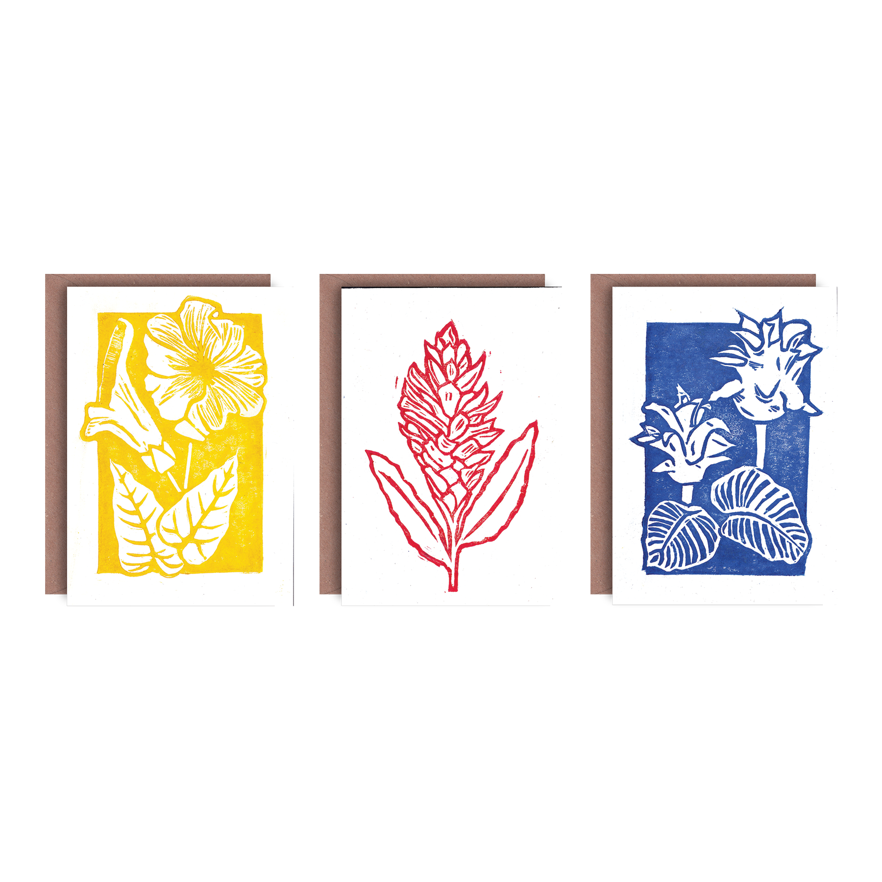 Lione & Sheikh – Cartão de saudação diária por atacado – Conjunto de 3 Cartões com Flores Impressas em Linóleo1