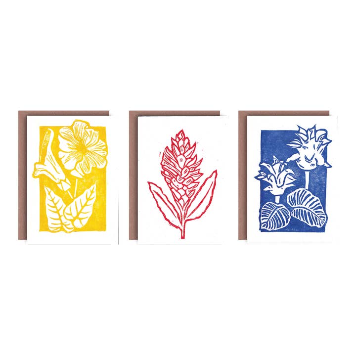 Lione & Sheikh - Wholesale Everyday greeting card - Pack Of 3 Lino Printed Flower Cards1