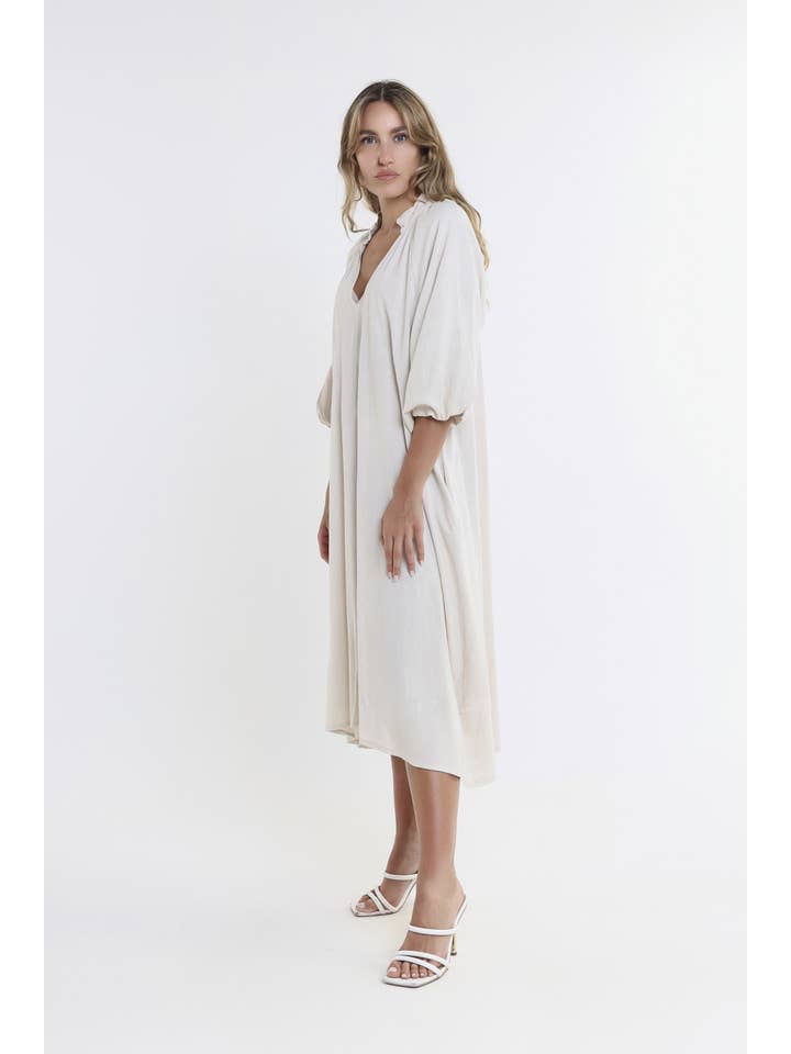 TINA Stephens Italy/Tees By Tina – Großhandel Kleid – Damen – Katrina Blouson-Ärmel Leinenkleid (DLS103)6