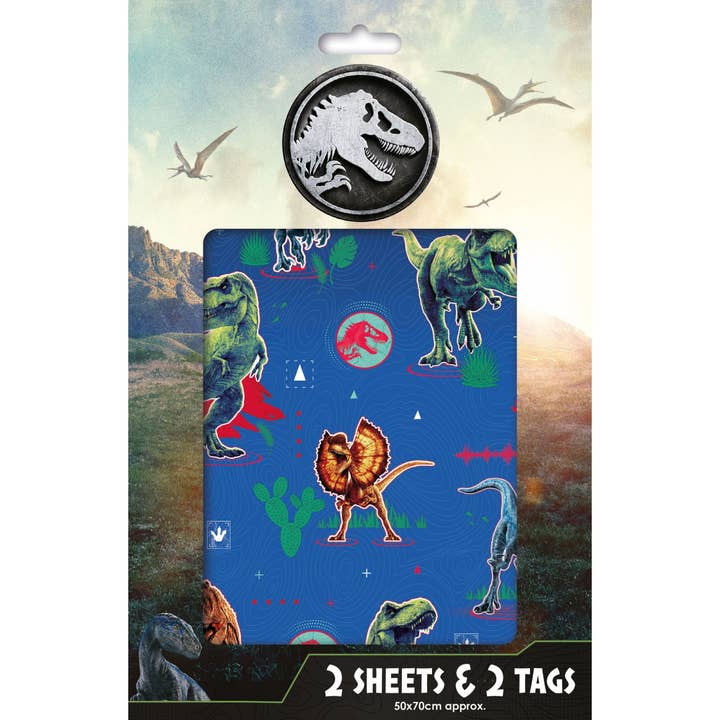 Jurassic World 2 Sheets & 2 Tags Gift Wrap for wholesale by Danilo Promotions Ltd