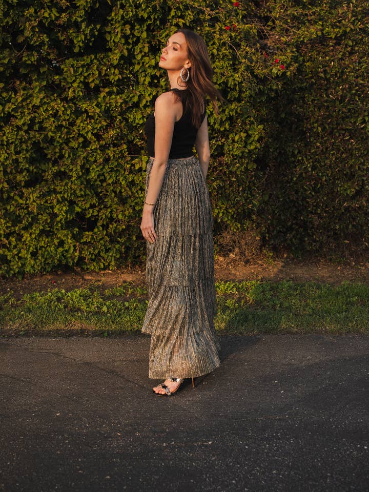Jennafer Grace - Wholesale Skirt - Women's - Pewter Tiered Maxi Skirt