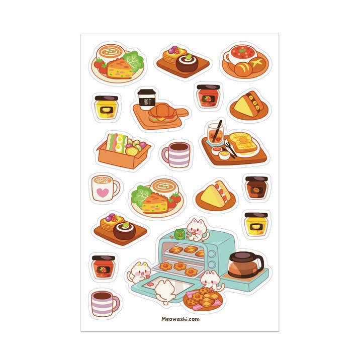 Brunch Time Clear Sticker Sheet for wholesale by Meowashi Studio
