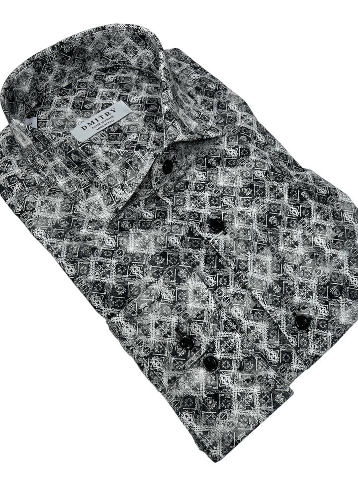 DMITRY Grey Patterned Italian Cotton Men's Long Sleeve Shirt (Online Exclusive) for wholesale by DMITRY Ties
