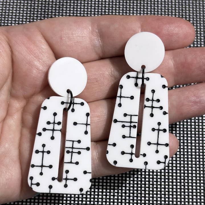 Audacious Studio - Wholesale Dangle Earrings - Large Eames Inspired Trapezoid Post Earrings in White4