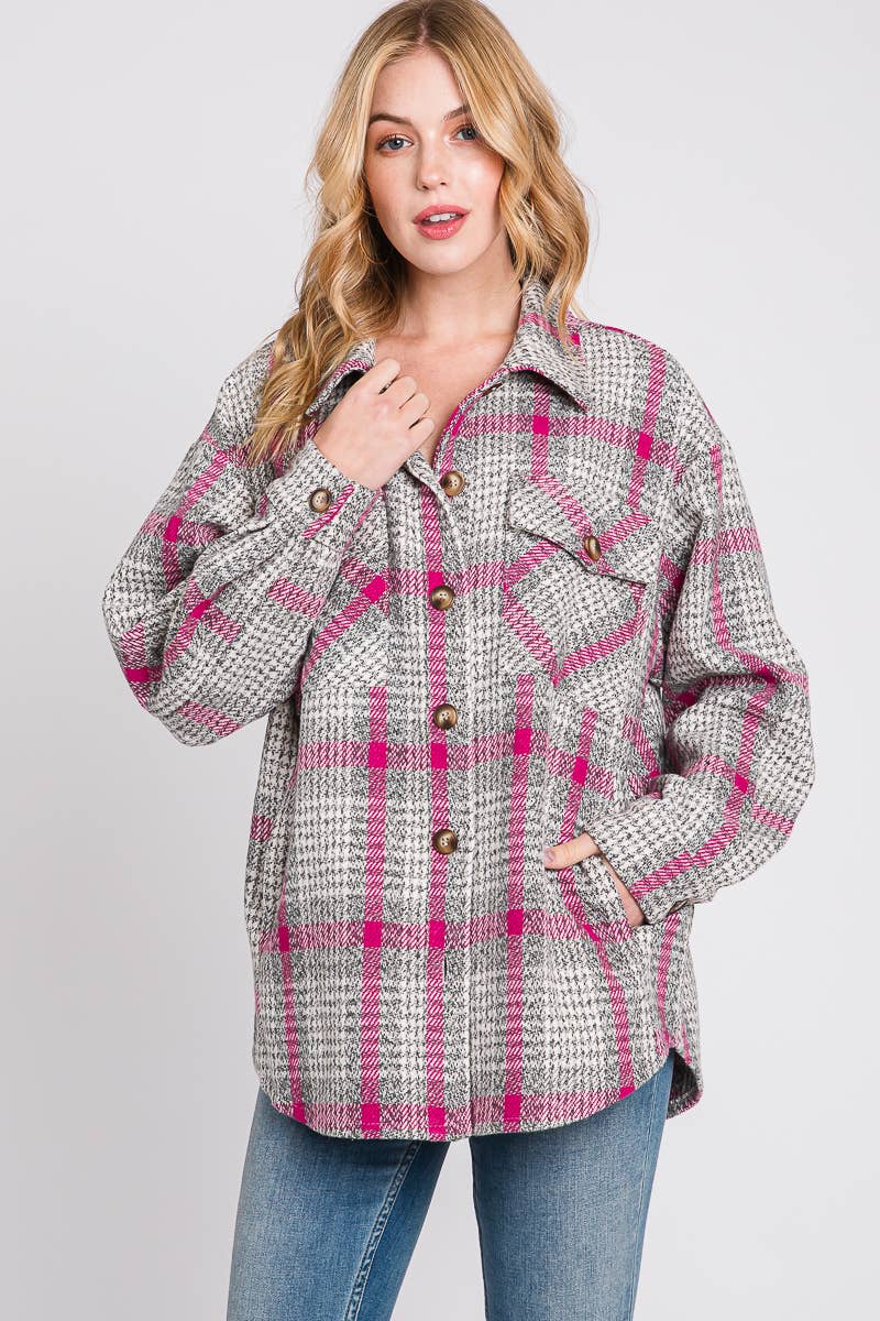 ELLEBORN – wholesale Shirt Jacket/Shacket - Women’s – Wide Plaid Button Down Jacket 3451T4