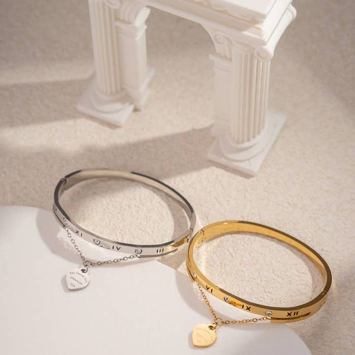 COSMOS - Wholesale Bangle Bracelet - Stainless Steel Bangle Bracelet with Heart Pendant Charm2