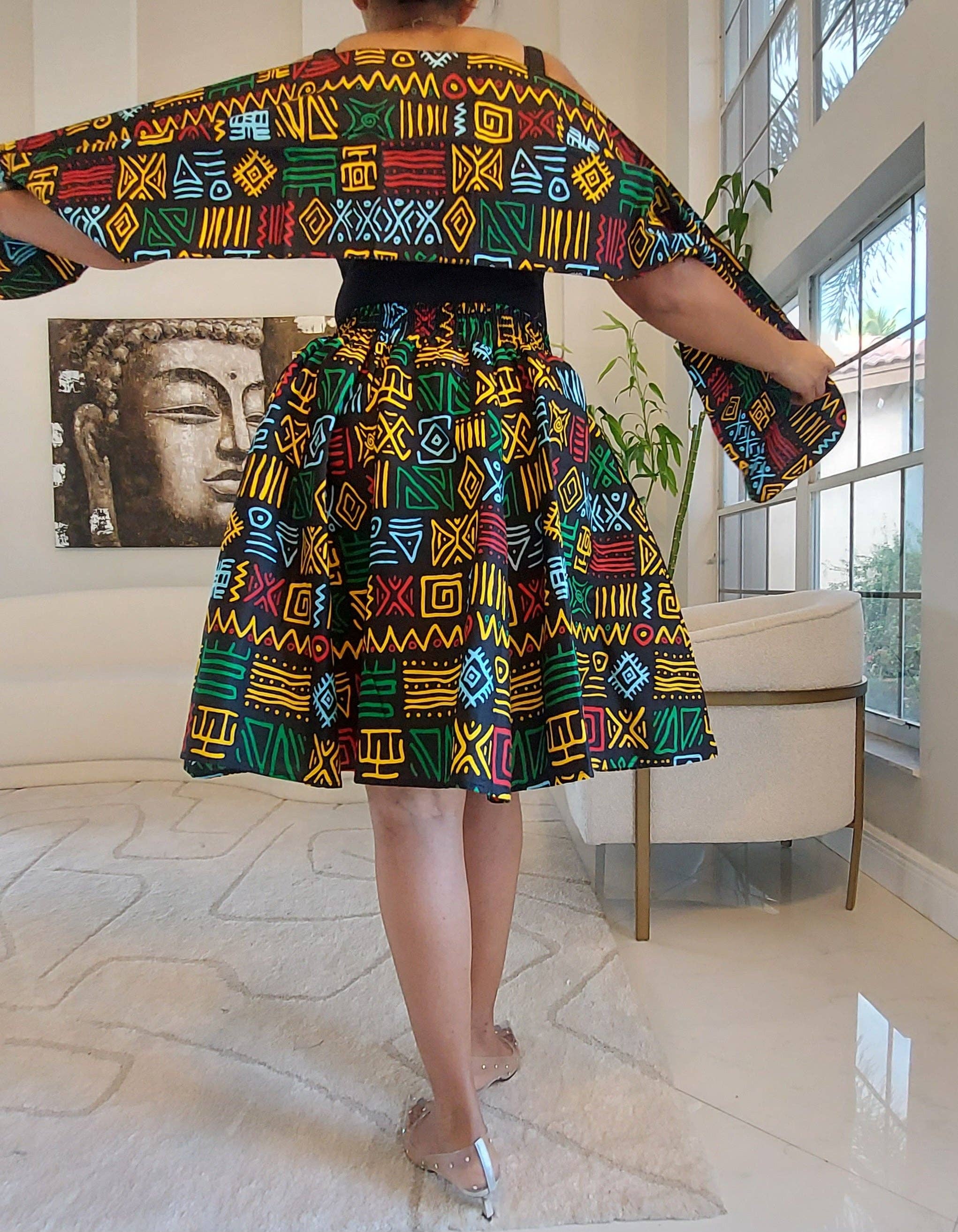 India Batik – wholesale Set med topp och kjol - Dam – Omlottblus & Kjol-Svart/Rasta4