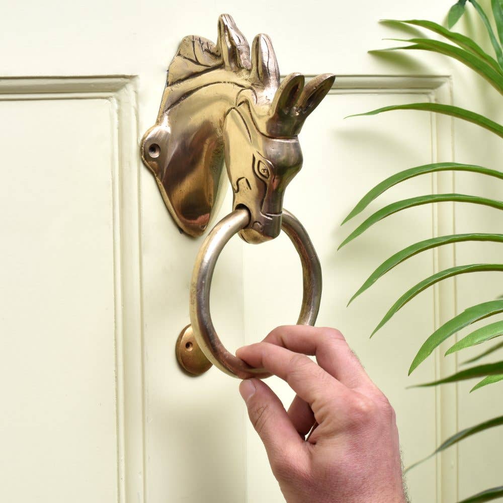 Gold 1 Piece Brass Horse Head Door Knocker for Door Accessories for wholesale on Faire1