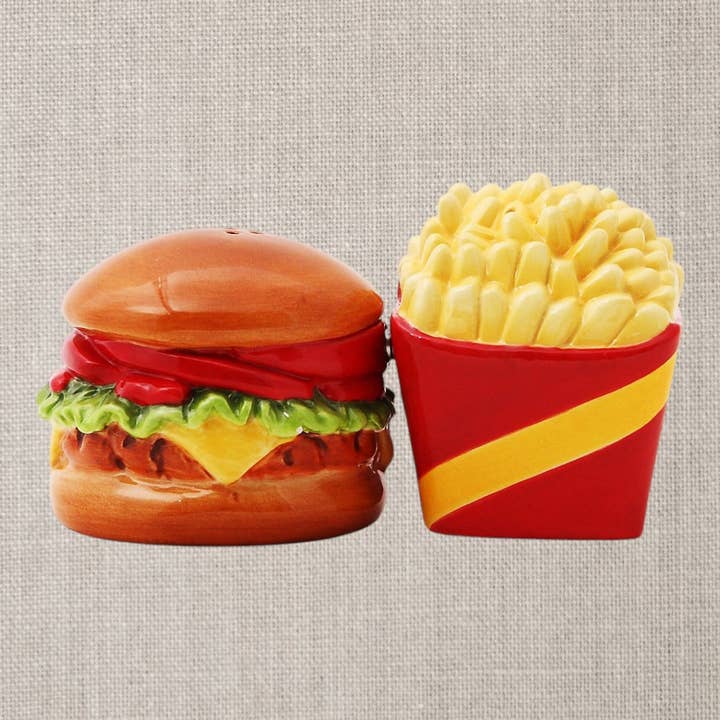 Pacific Trading - Wholesale Salt & Pepper Shaker Set - Burger and Fries Ceramic Salt and Pepper Shaker Set