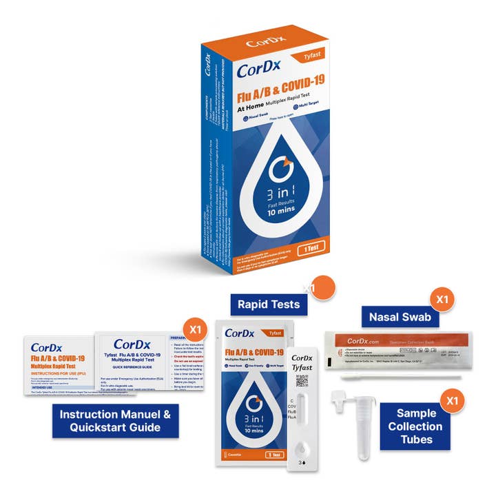 CorDx - Wholesale First Aid Kit - CorDx TyFast Flu A/B & Covid-19 Multiplex Rapid Test12