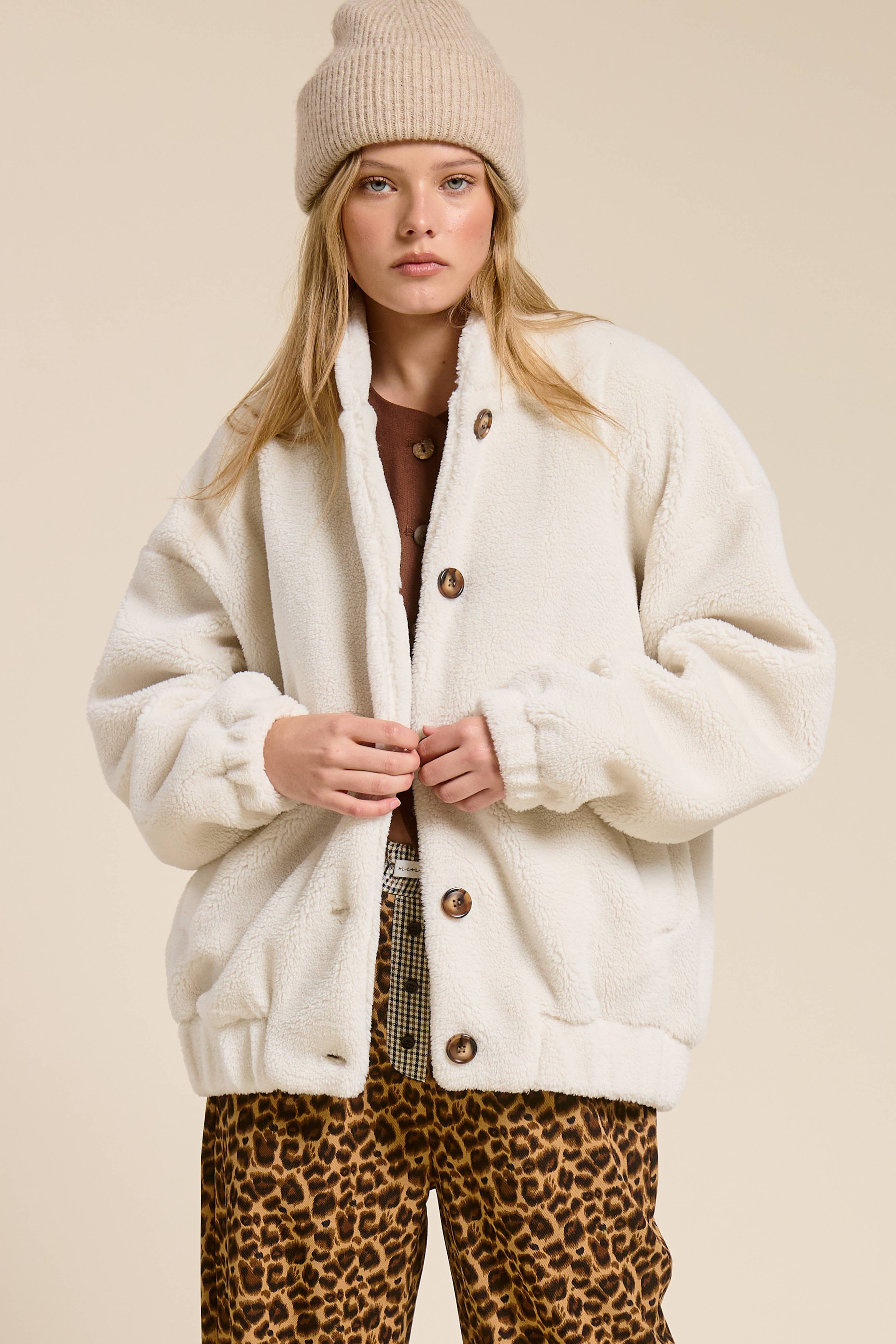 Mimosa - Wholesale Jacket - Women's - Plush Sherpa Button Down Oversized Jacket4
