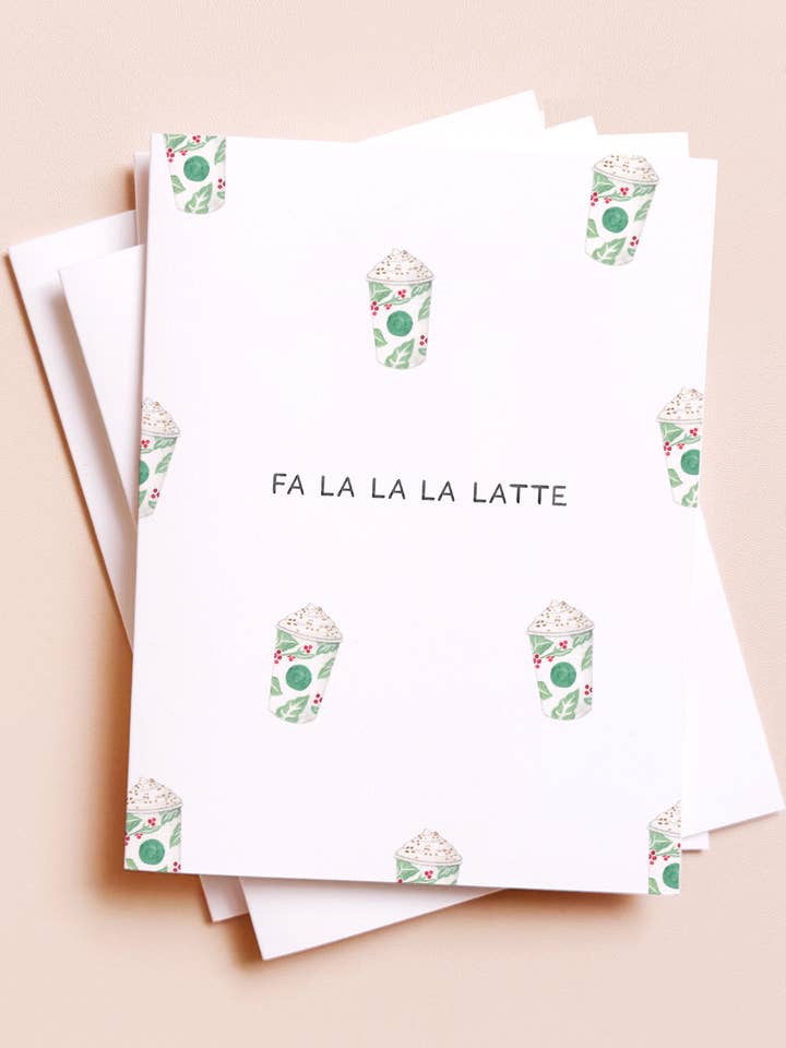 Fa La La Latte — Coffee Pun Christmas Card for wholesale by Amy Zhang