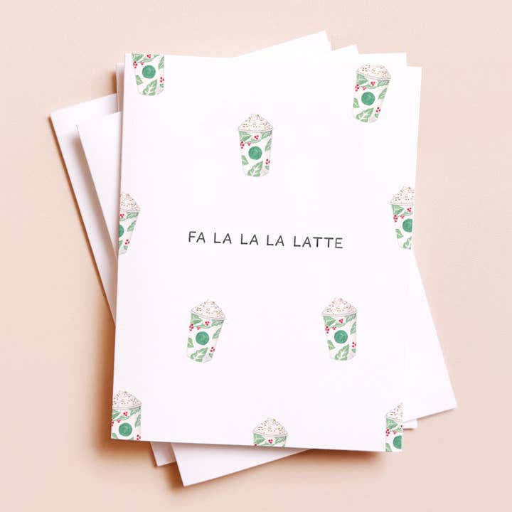 Amy Zhang - Wholesale Christmas Card - Fa La La Latte — Coffee Pun Christmas Card