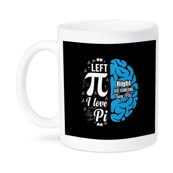 3dRose - Wholesale Coffee Mug - 3dRose, Left half of a brain loves Pi and math, the right one loves cake, pie, Mug8