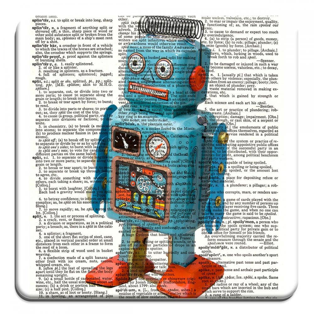 Fresh Prints of CT - Vente Sous-verre - Sous-verre en bois Retro Robot1