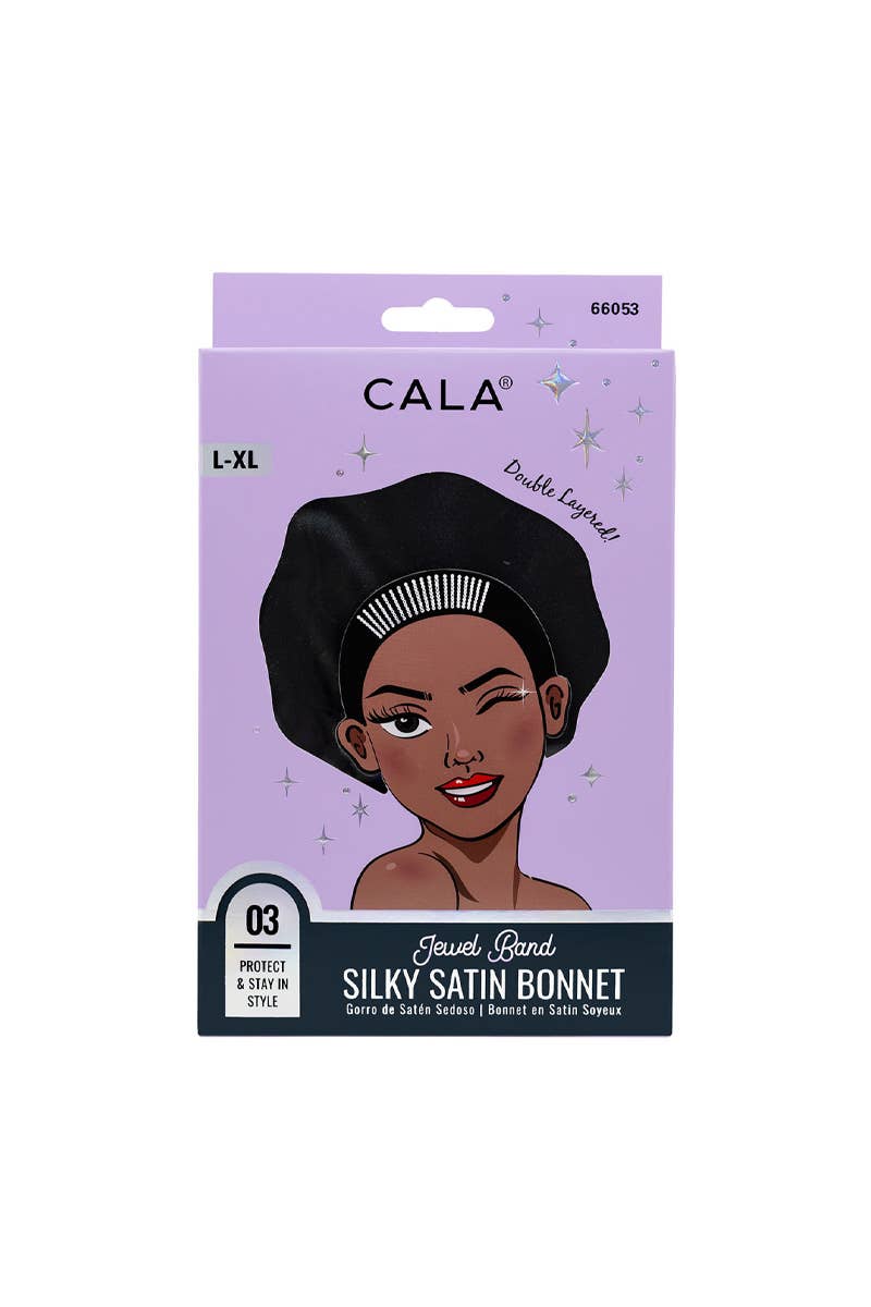 PINEAPPLE Beauty - Wholesale Sleep Cap / Bonnet - Women's - CALA 66053 Jewel Band Silky Satin Hair Bonnet Black - 6 pcs1