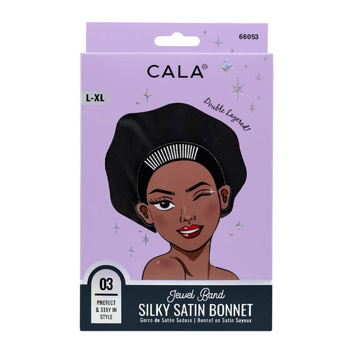 PINEAPPLE Beauty - Wholesale Sleep Cap / Bonnet - Women's - CALA 66053 Jewel Band Silky Satin Hair Bonnet Black - 6 pcs1