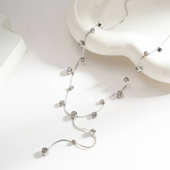 COSMOS - Wholesale Y-Neck/Lariat Necklace - Y Crystal Sparkling Necklace in Gold or Silver Stainless Steel