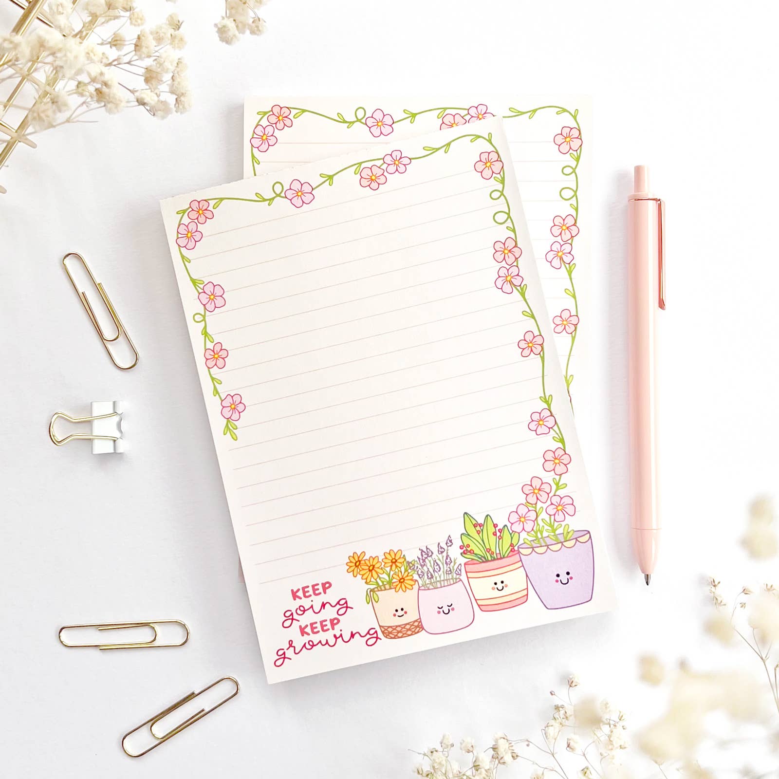 The Rosy Redhead - Wholesale Notepad - Keep Growing Cute Plant Flowers 5" x 7" Lined Desk Notepad3