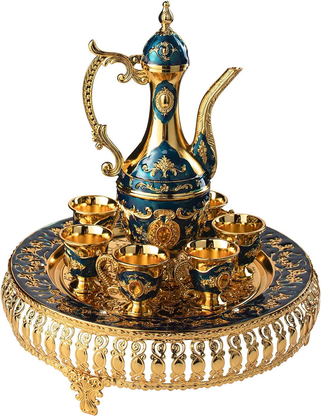 The Wine Savant /  Khen Glassware - Vente Service à thé - Ensemble de cafetières turques vintage pour 6 personnes avec plateau et théière6