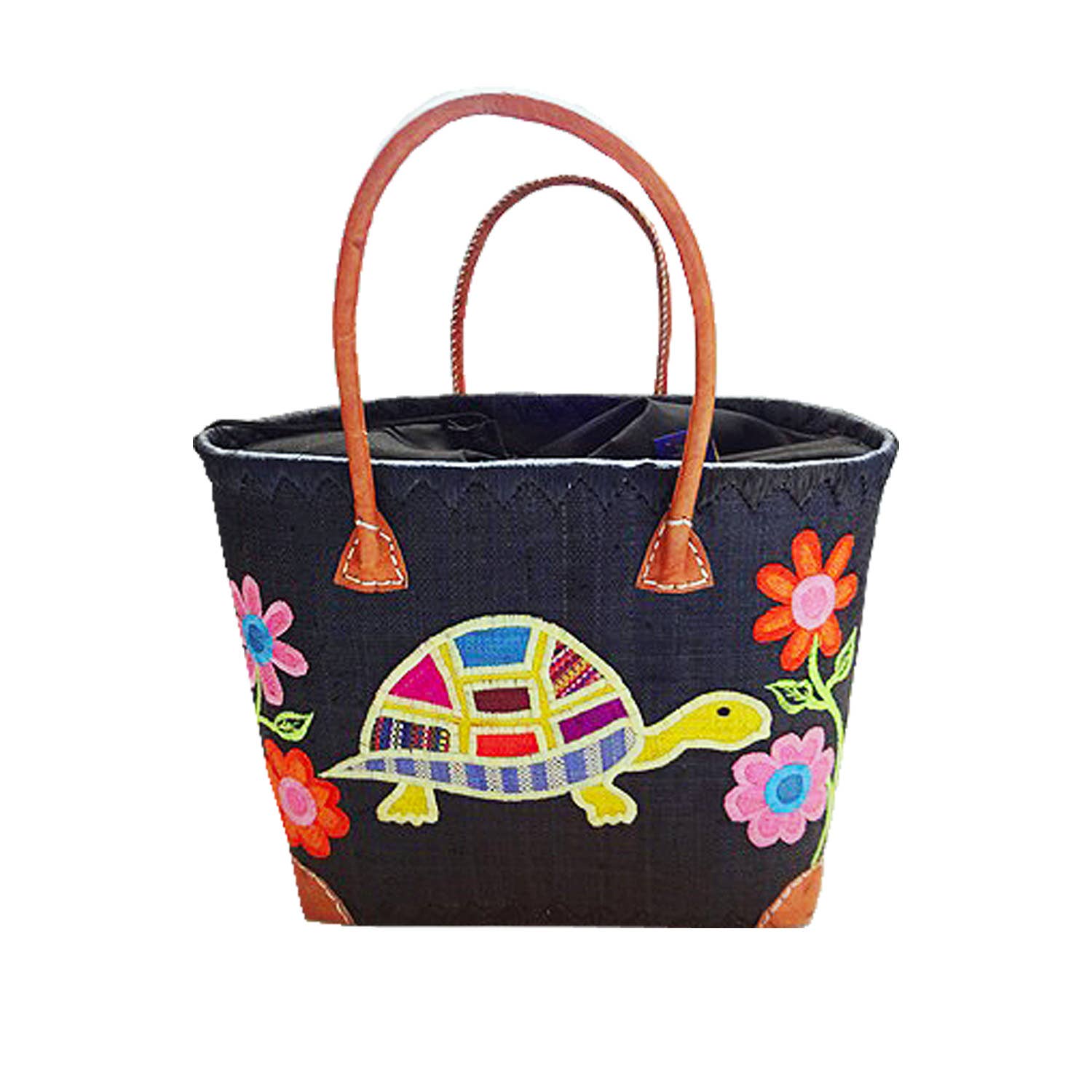 Le comptoir de la plage - Venta al por mayor Bolsa de playa - Cestas Rabane con estampado de TORTUGAS bordado en varios colores2