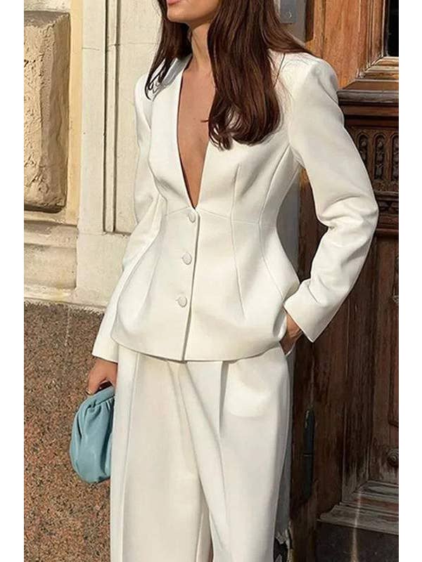 Queen Fashion - Wholesale Top & Skirt Set - Women's - fashion suit set, elegant white blazer outfit