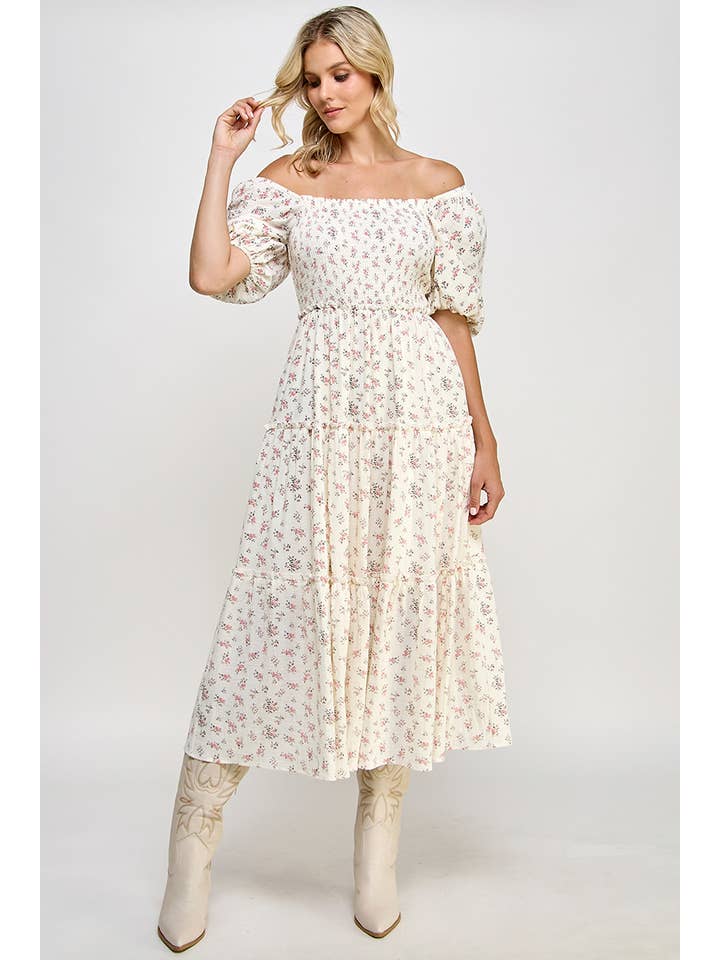 Million Colors - Wholesale Dress - Women's - Hattie Floral Puff Sleeve Square Neck Tiered Midi Dress9